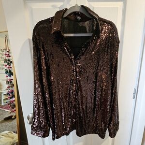 Express Sequin Portofiono Long Sleeve Blouse